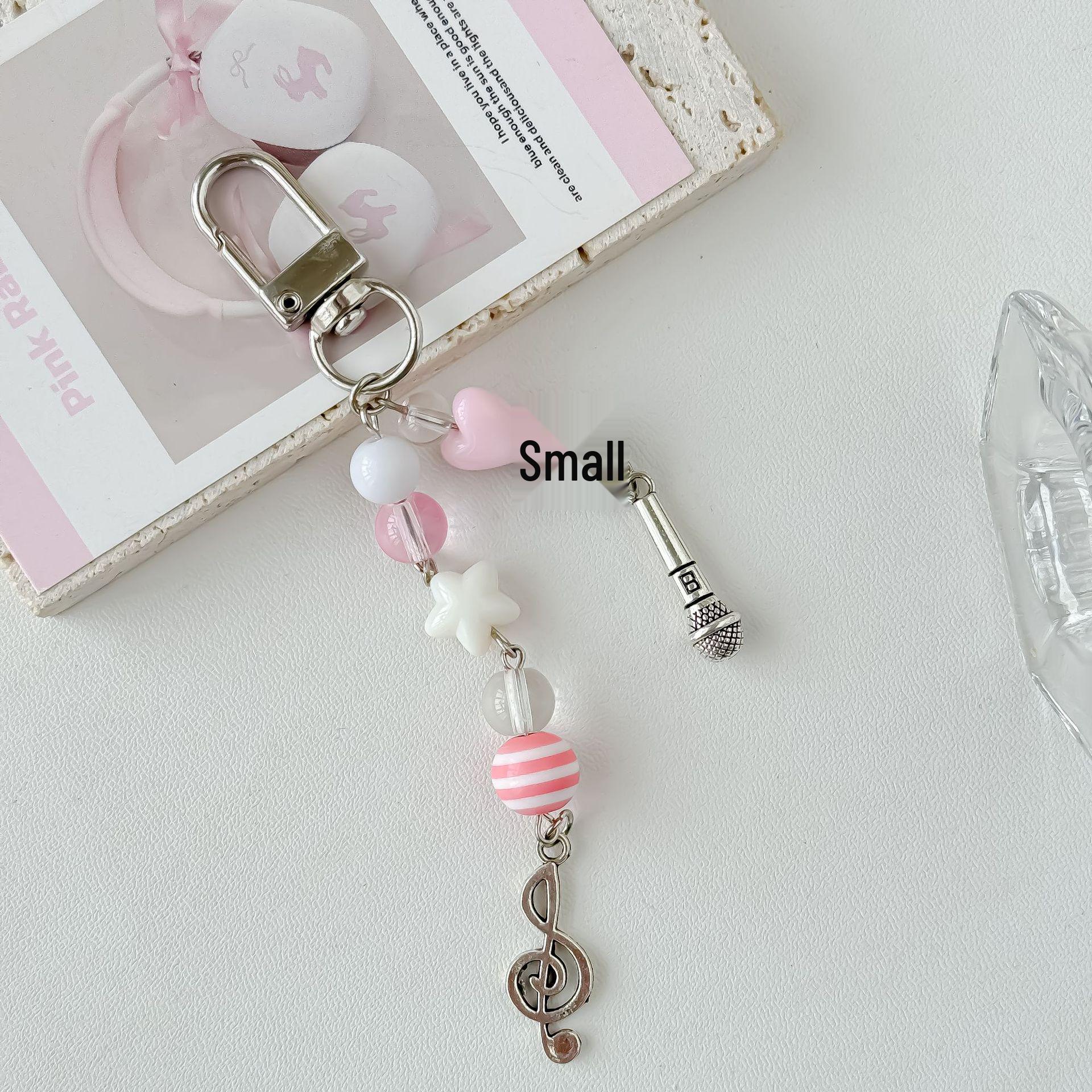 

Розовый брелок для телефона и брелок для ключей в виде скрипки со звездой Y2K, нотой и держателем для карточек