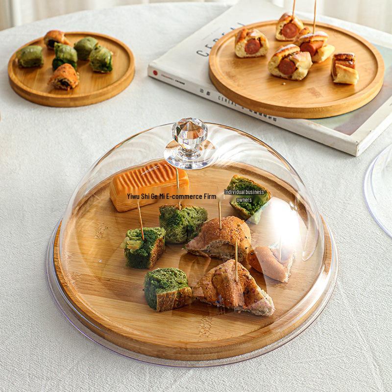 Round Dessert Tray with Transparent Lid - Fruit Tasting Display Cover