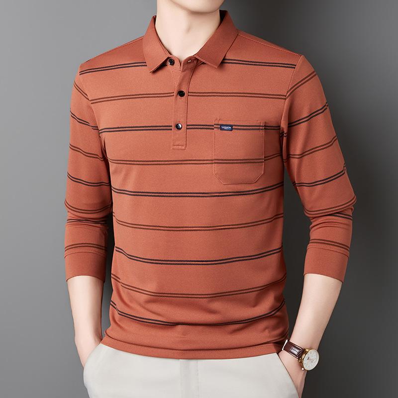 Autumn Men'S Lapel Long Sleeve Polo Shirt Pocket Fashion Business Casual Dad T-Shirt Men'S