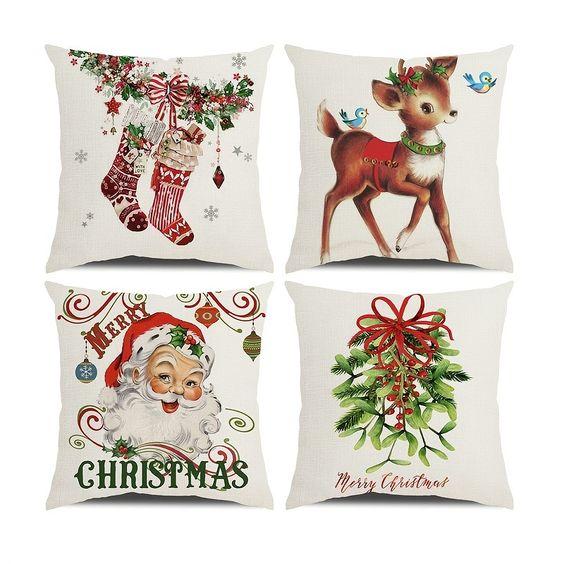 New Christmas Decoration Christmas Pillowcase 18 X 18 Inch Set of 4 Christmas Collection Cushion Pillowcases Custom Zipper Squar