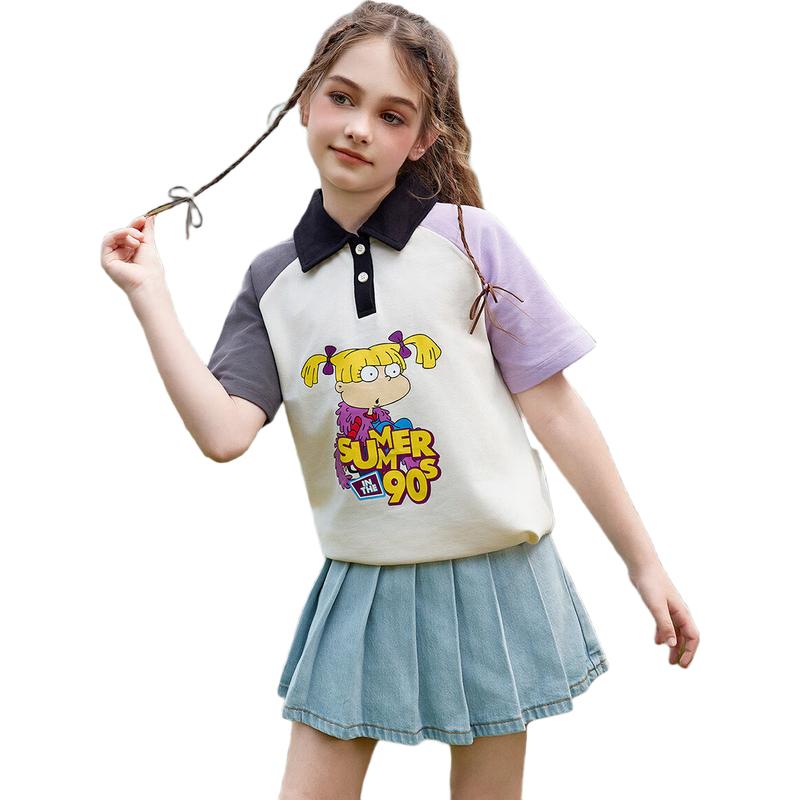 ASK JUNIOR Girls Color Block Short Sleeve T-Shirt