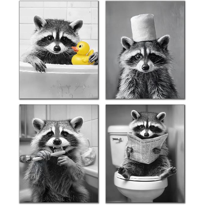 DOFQZ Funny Black Cat Bathroom Wall Art Prints Set of 4, Cat Bathroom Decor, Retro Japanese Black Kitten Floral Aesthetic Posters for Bath Room