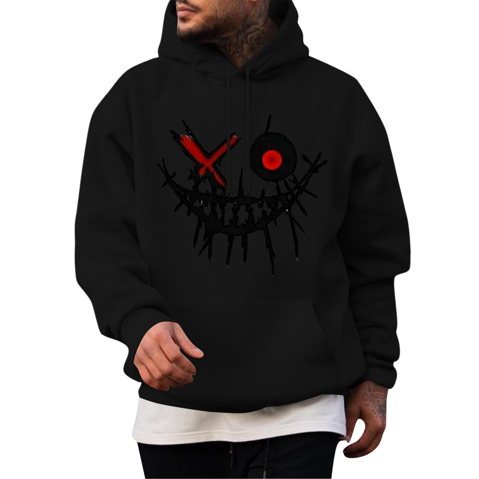 

Мужская повседневная толстовка модная толстовка с капюшоном для отдыха топы подростковая уличная мода рубашка с длинным рукавом теплая L чёрный