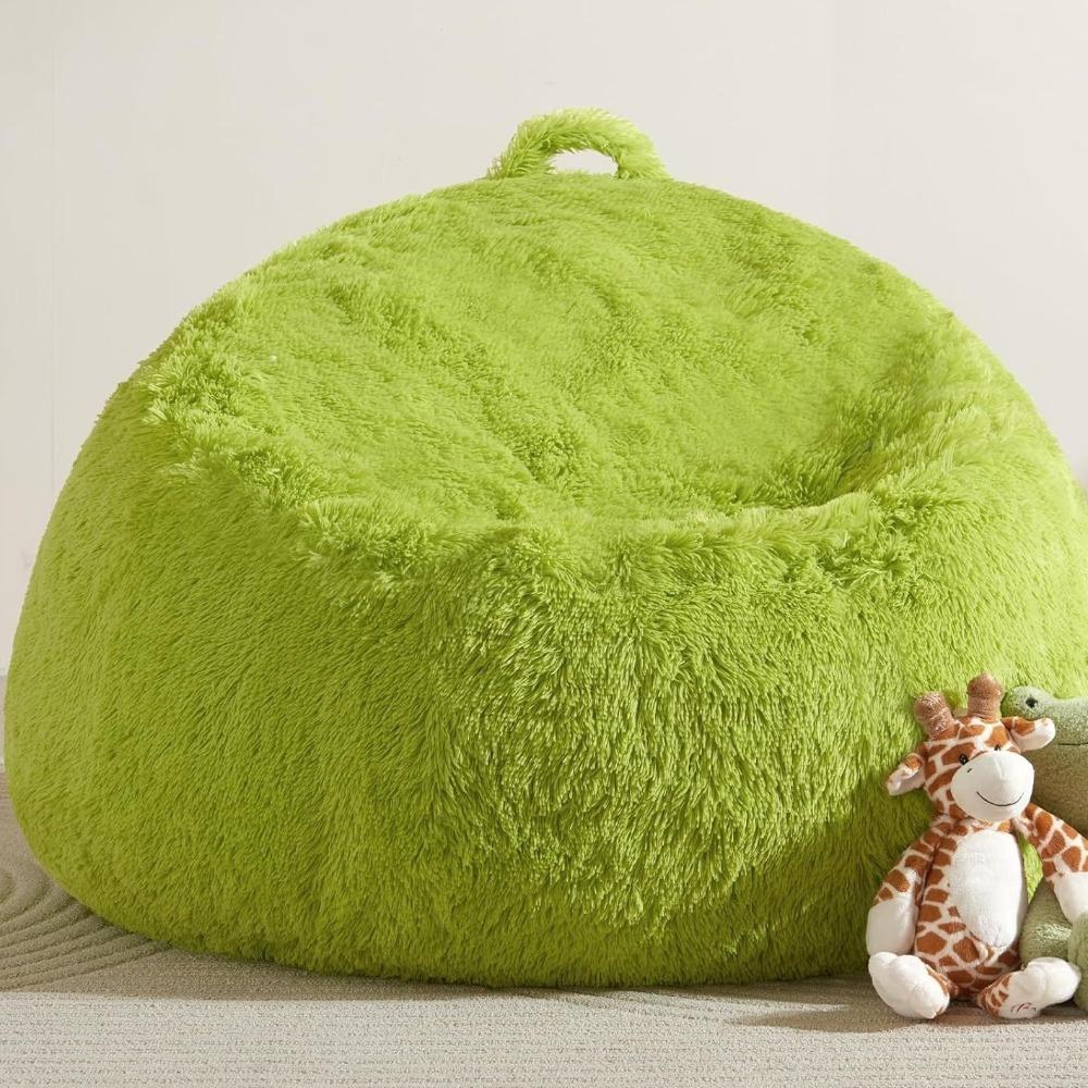 Comfy Soft Fluffy Plush Lazy Sofa Cover Large Size Round Bean Bag Chair Cover Cozy Colorful Beanbag Sofa Cover Dorm Room