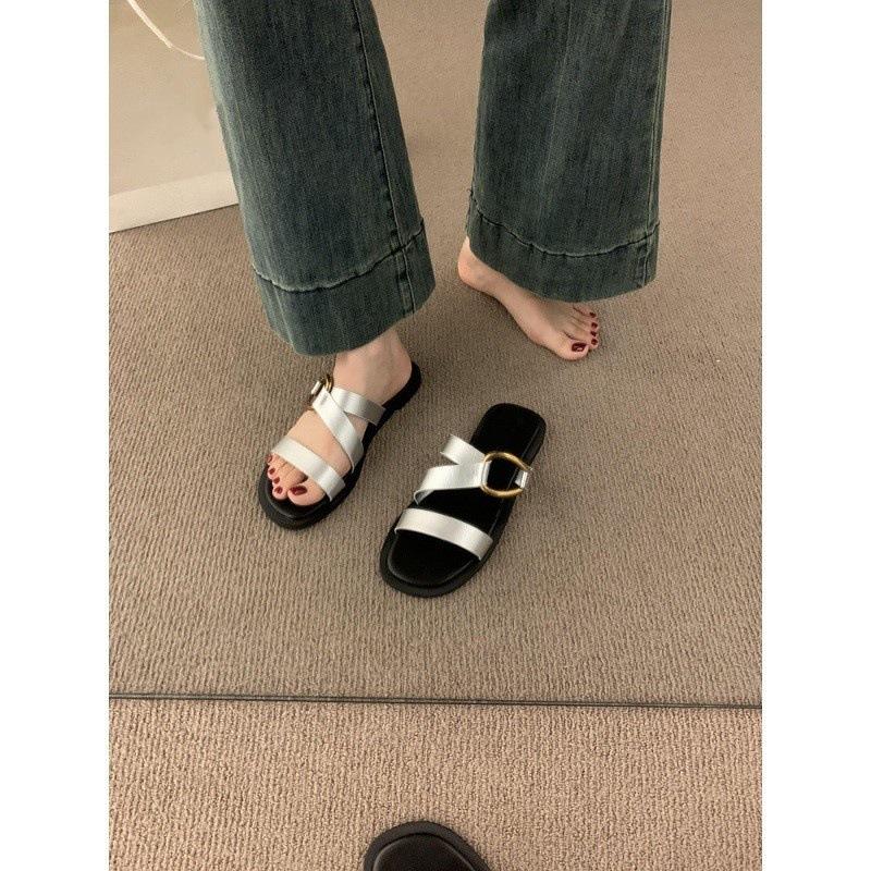 Fashion and leisure one-word with flat slippers women's new beautiful cool slippers