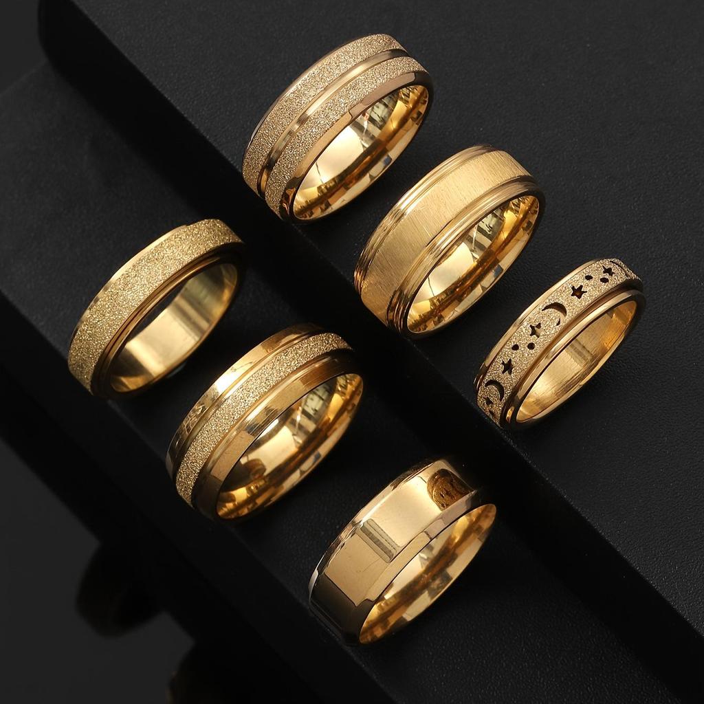 New Titanium Steel Ring: Frosted, Rotatable, Hip Hop Style, Stainless Steel Jewelry Set