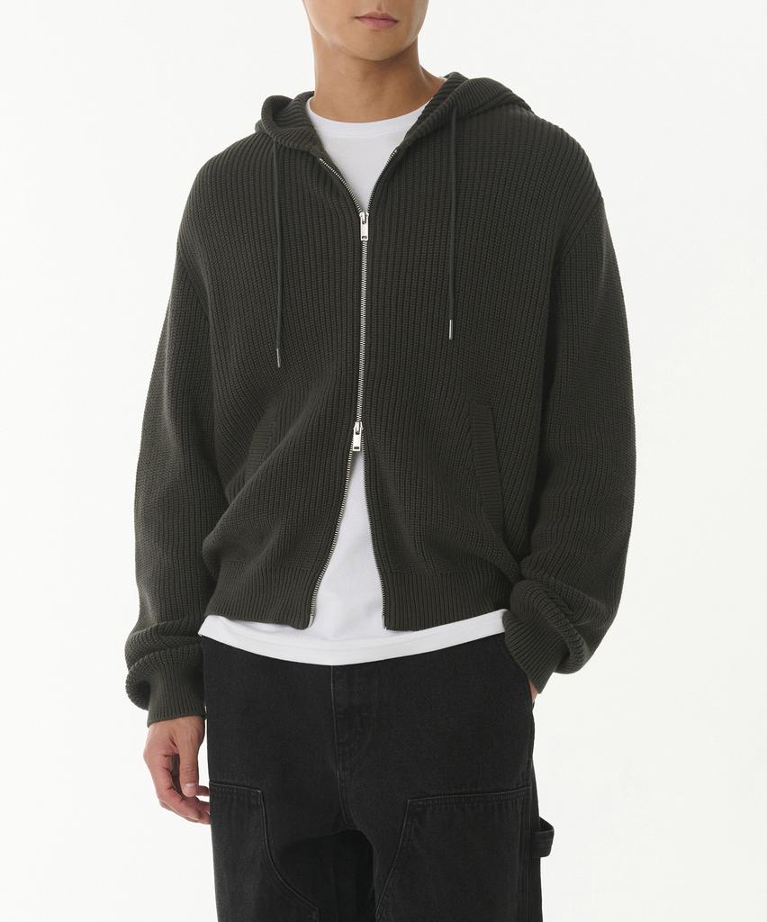 MUSINSA STANDARD Ribbed Knit Hooded Zip-Up [Khaki]