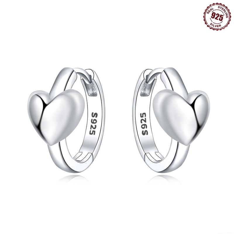 Real 925 Silver Earrings Symmetry Heart Hoop Earrings For Women Wedding Engagement Earrings Jewelry Gift