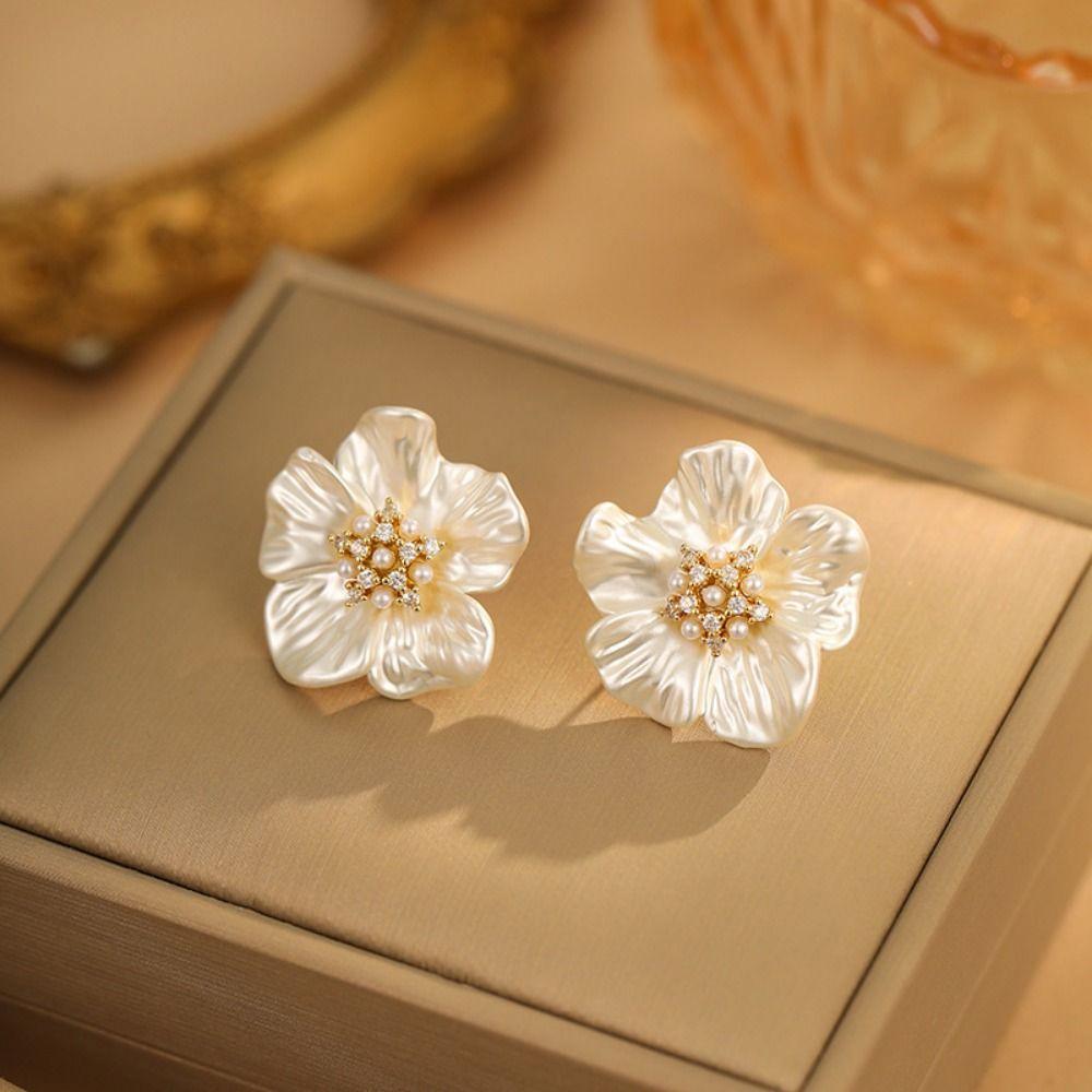 Camellia Shape Flower Earrings Creative Women's Elegant Earrings  Jewelry Accessories