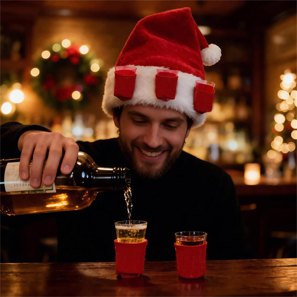 Festive Christmas Wine Glass Hat for Party Photo Props and Holiday Table Decor