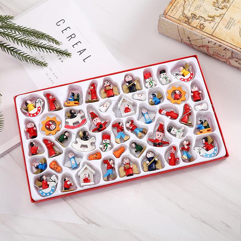 Christmas Decorative Nutcracker Christmas Tree Decorative Wooden Pendant 48 Piece Gift Box Desktop Ornament Y1157