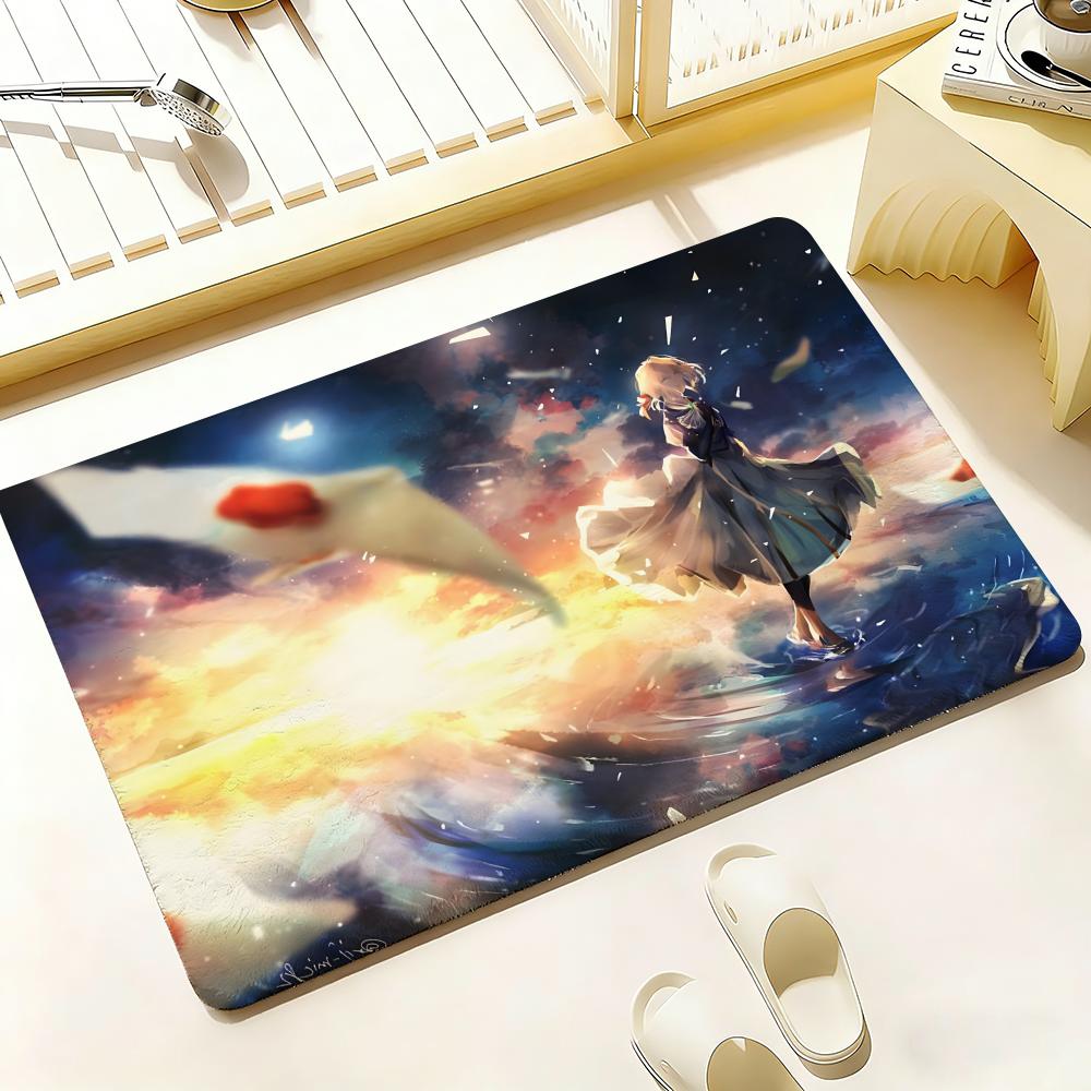 Anime V-Violet E-Evergarden Floor Mat Bedroom Living Room Flannel Door Mat Non-Slip Home Decor