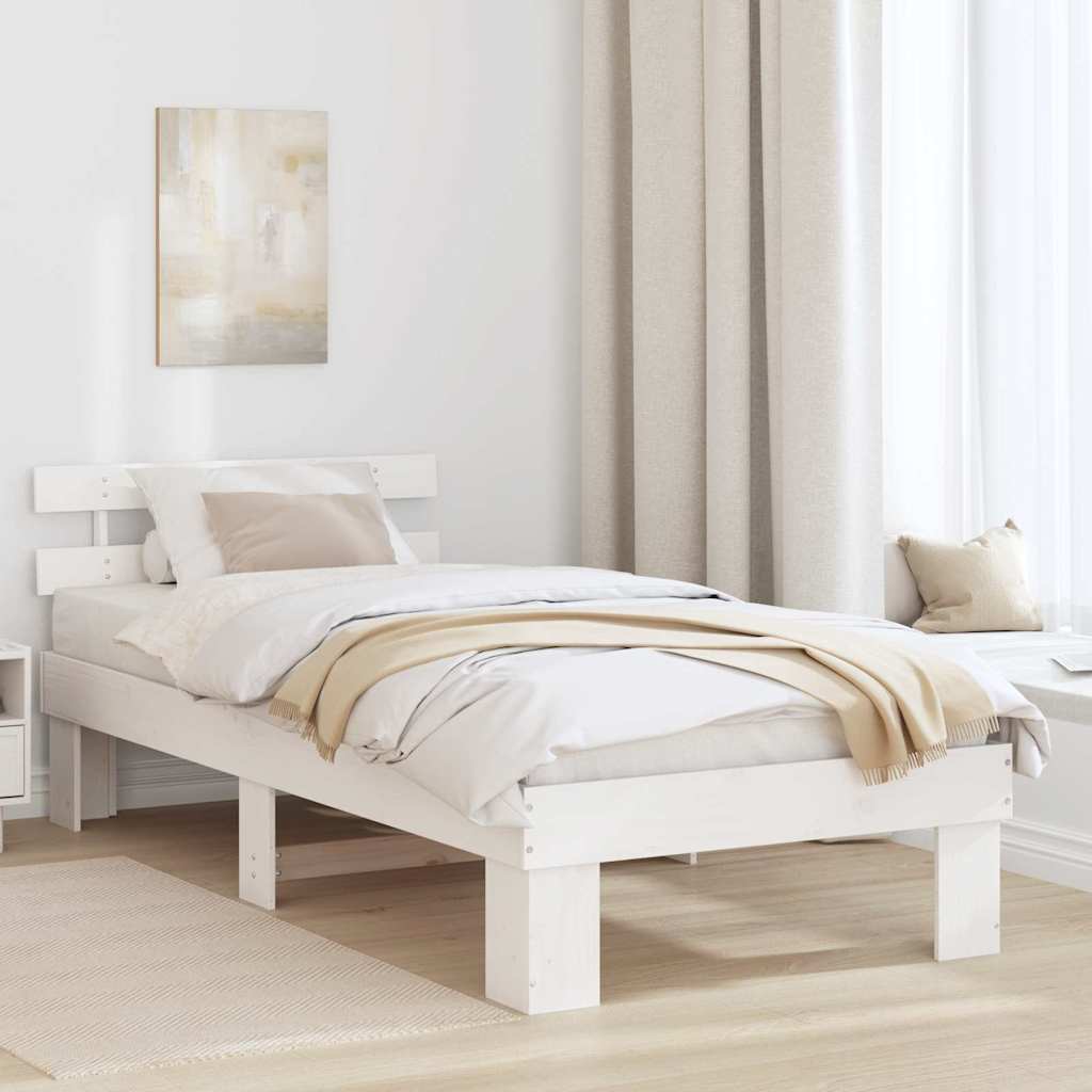 White Bed Frame with Headboard 75 x 190 cm Solid Pine Wood