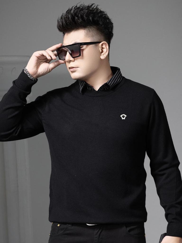 European Style Round Neck Knit Sweater for Men, Faux Two-Piece, 2025 Autumn and Winter New Long-Sleeve Warm Sweater for Men