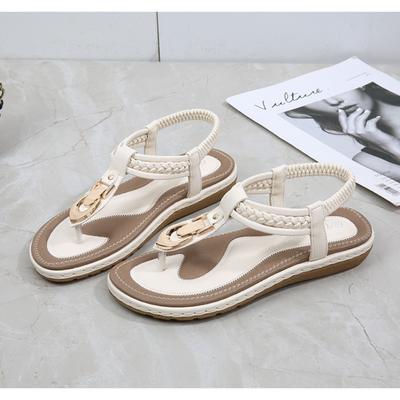 Damen Zehentrenner Sandalen Sommer Anti-Rutsch Zehentrenner Flachboden Metall Schnalle Lässig Flacher Absatz Coole Hausschuhe
