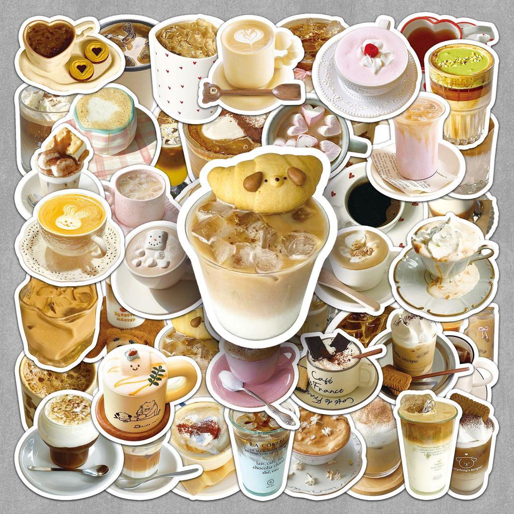 50 INS-Style Coffee Stickers: Small, Fresh, DIY Beverage & Cup Decor
