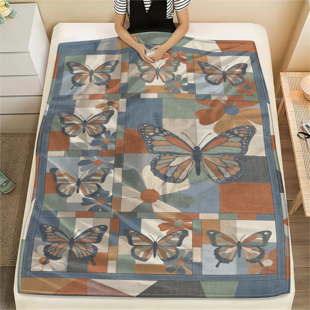 Modern Butterfly Print Flannel Blanket, High Quality Comfortable for All Seasons, Home Decor, Warmth and Comfort, Perfect for Christmas Gifts74