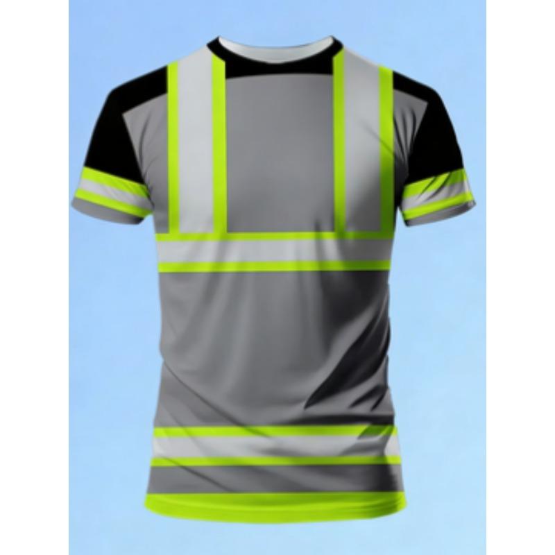 Men's 3D printed color blocked design short sleeved T-shirt