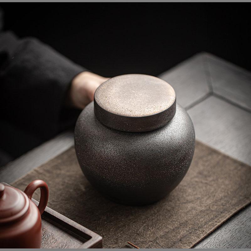 Chinese Vintage Ceramic Tea Caddy Golden Candy Jar Sealed Home Coffee Beans Nut Medicinal Herb Storage Bottle Kitchen Container