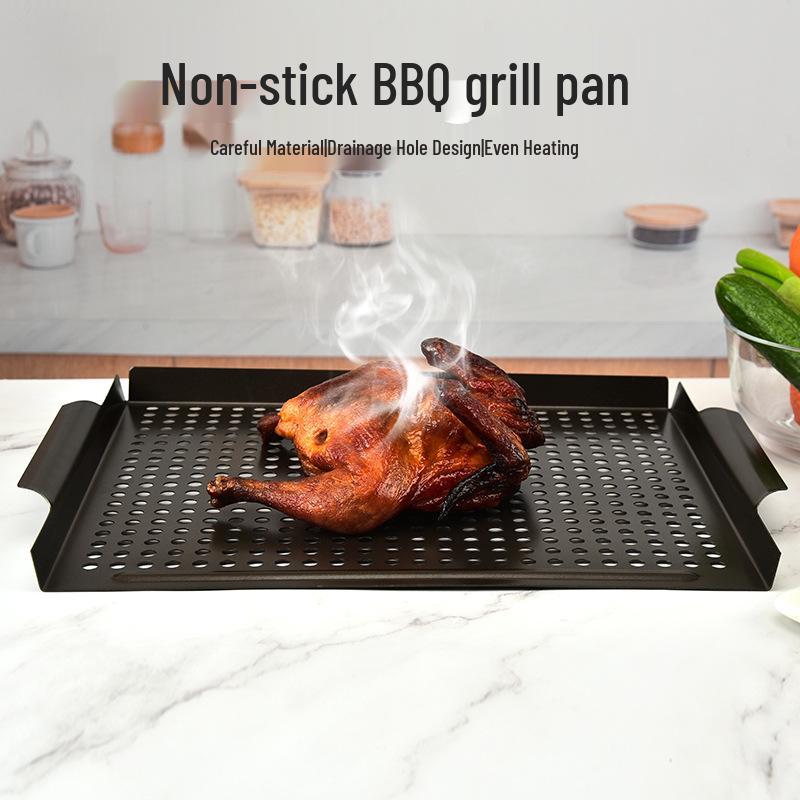 Non-stick Square Grill Pan - Multi-use Outdoor BBQ & Frying Utensil with Perforated Design