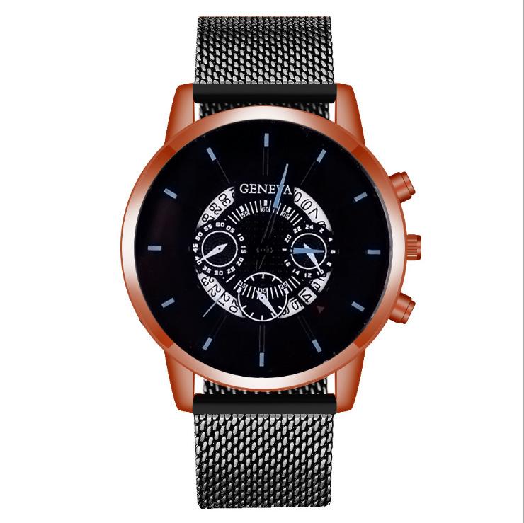 Versatile Three-Eye Calendar Watch Men'S Fashion Mesh Belt Quartz Watch