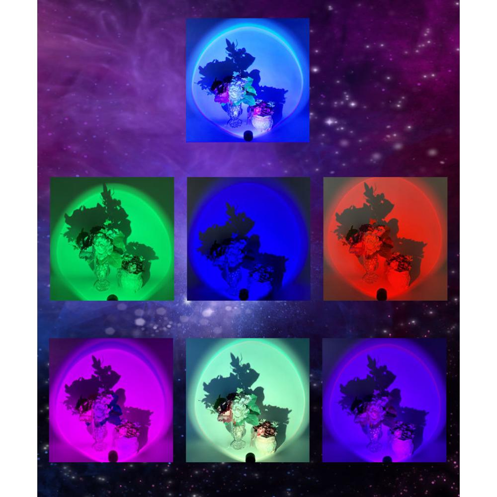 Sonnenuntergangslicht, Sonnenuntergangslicht, Regenbogen, sieben Farben, Projektionslicht, kreativer USB-Live-Hintergrund, Umgebungslicht, Neuheit, Heimlicht-Hintergrunddekoration