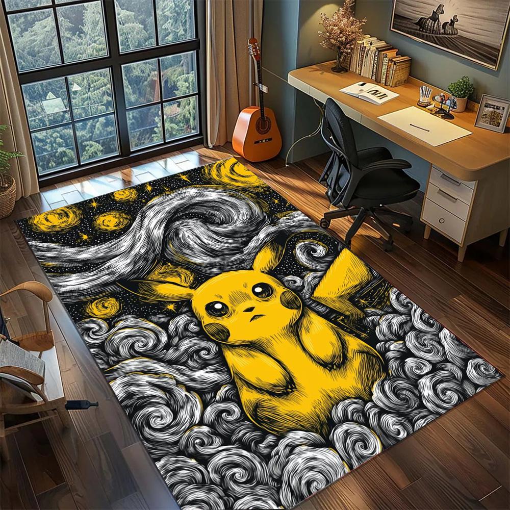 Pikachu Washable Large Coverage Floor Mat, Non Slip Area Carpet Rug for Gamer Room Bedroom Home.-TING 60x90cm