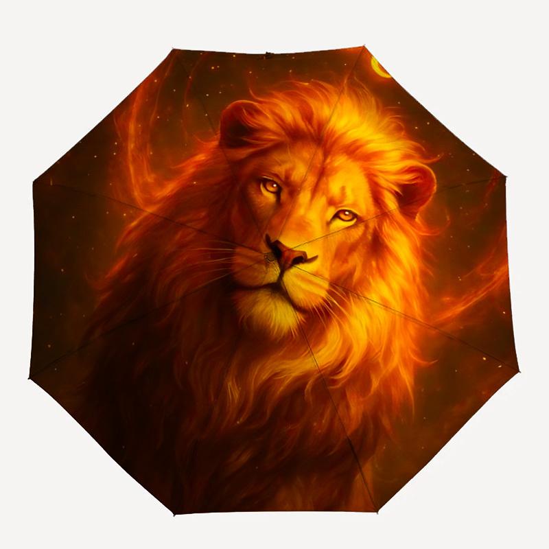 1pc Lion King Automatic Folding Umbrella Compact Lightweight Travel Umbrella with 8-Rib Sturdy Frame, Windproof & Self049