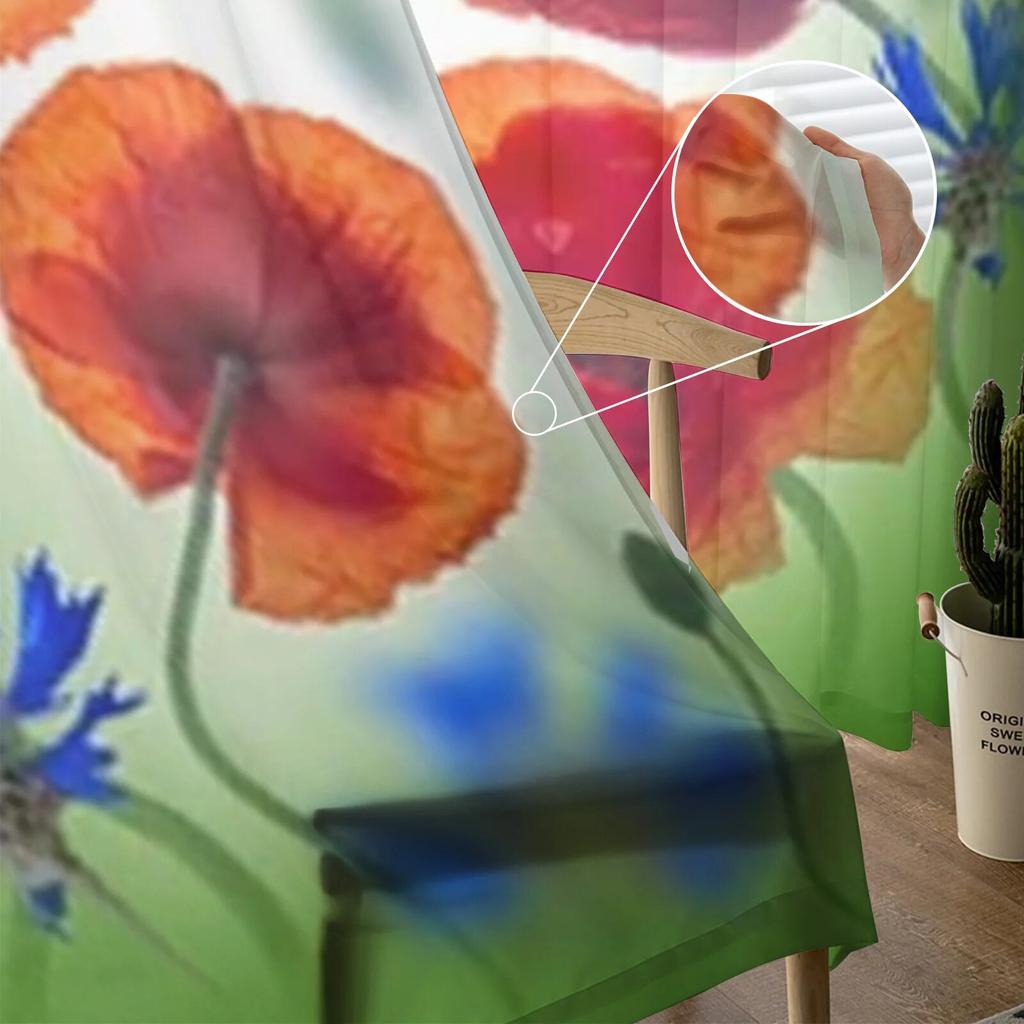 Red Poppies Field Sheer Curtains Bedroom Voile Curtain Living Room Window Sheer Curtains Kitchen Tulle Drapes