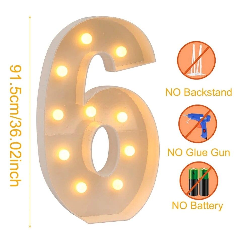 93CM Warm Light Giant Number 0-9 Frame Box Balloon Filling Box Wedding Chrismas Decoration 2025 Party Birthday Xmas Decor