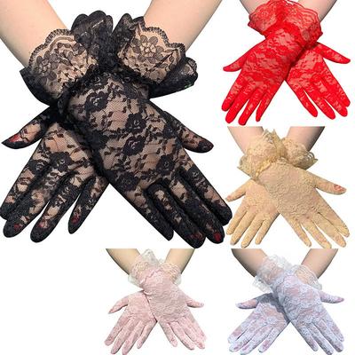 Women's Lace Floral Opera Tea Party Gloves Elegant Wrist Length Bridal Wedding Prom Gloves Costume Accessories