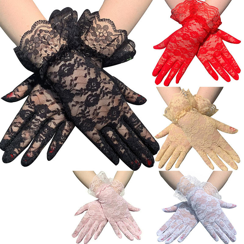 Women's Lace Floral Opera Tea Party Gloves Elegant Wrist Length Bridal Wedding Prom Gloves Costume Accessories