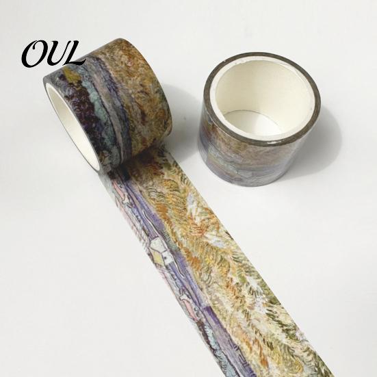 Nastro Washi per Scrapbooking, Nastro, Pittura a Olio Decorativo, Mascheratura, Motivi d'Artista, Adesivo Blu e Giallo per Artigianato Fai-da-Te, Junk Journal, Incarto Regali,