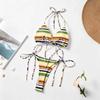 Damen Sexy Retro Gestreiftes Dreieck Bikini Set 2026 Neu Binde Seite Neckholder Badeanzug Strandurlaub Badeanzug