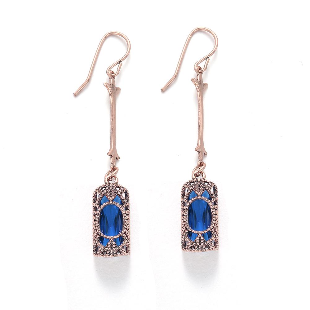 Women Zinc Alloy Jewelry Cylinder Shape Vintage Green Glass Hook Dangle Earring Accessories