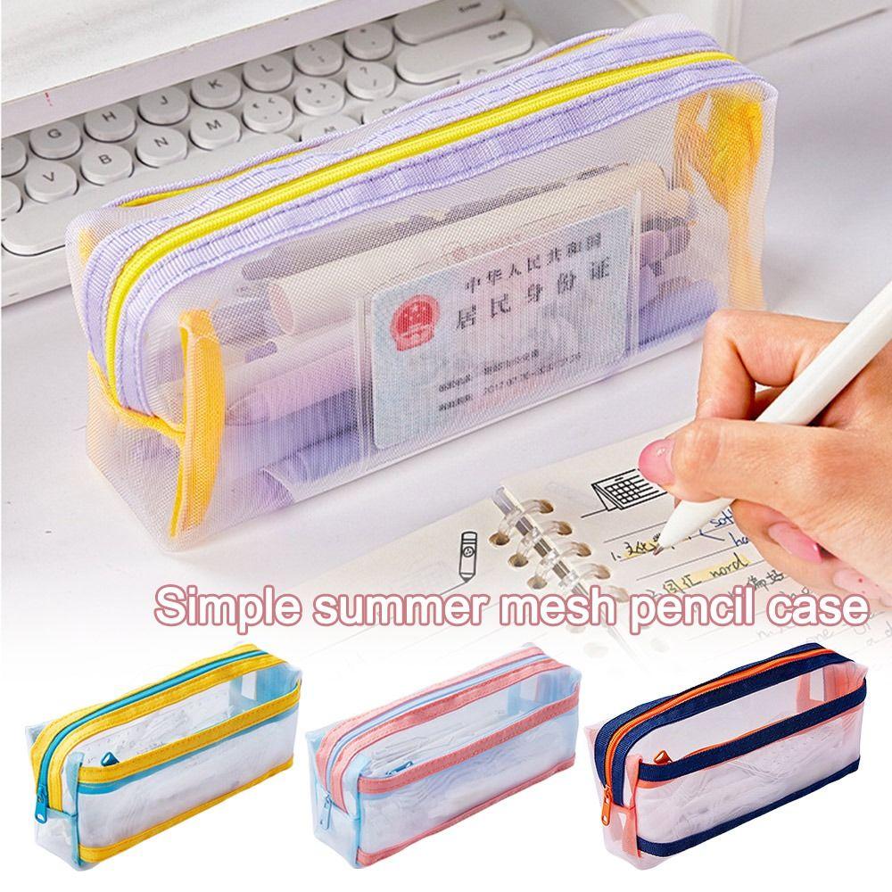 Mesh Pencil Case Multilayer Pen Box Simple Stationery Storage Bags  Student