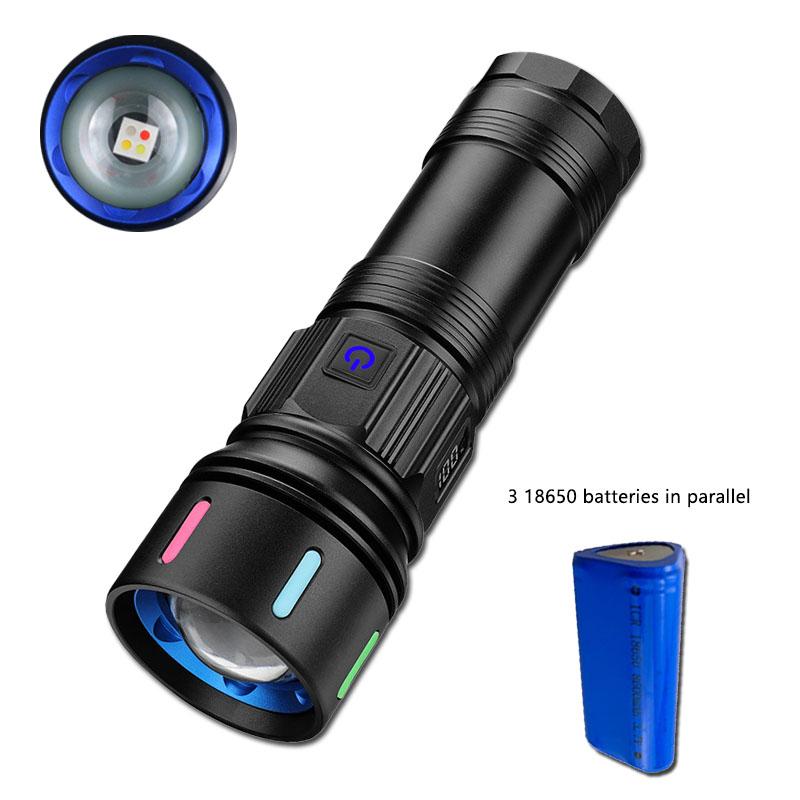 High Power 4 Light Source LED Flashlight Super Bright RechargeableTelescopic Zoom Tactical Torch Outdoor Camping Lantern