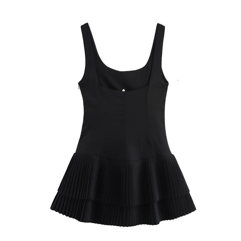 Damen ärmelloser gefalteter Jumpsuit-Kleid U-Ausschnitt breite Falte geschichtet Minikleid