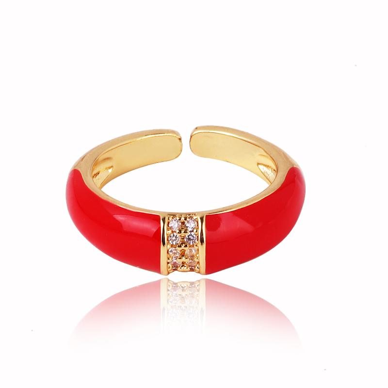 6 Colors Simple Style Colorful Enamel Ring Paved With Shiny Rainbow Cubic Zircon Stone Fashion Wed Engage Ring For Women
