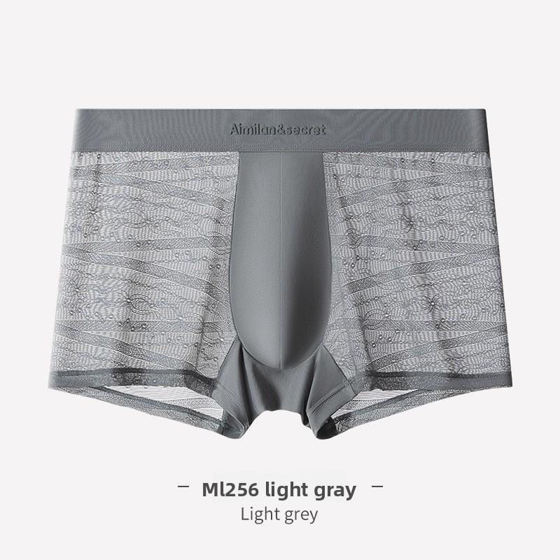 Men's New Summer Sexy Hollow Lace Ice Silk Naked Boxer Briefs