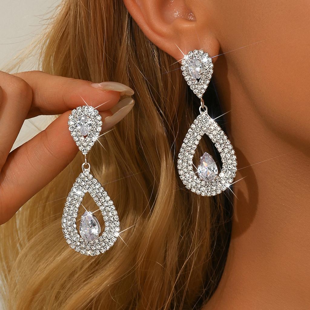 New Super Flash Diamond Set Water Drop shaped Earrings for Women, Korean Personality, Versatile Earrings
