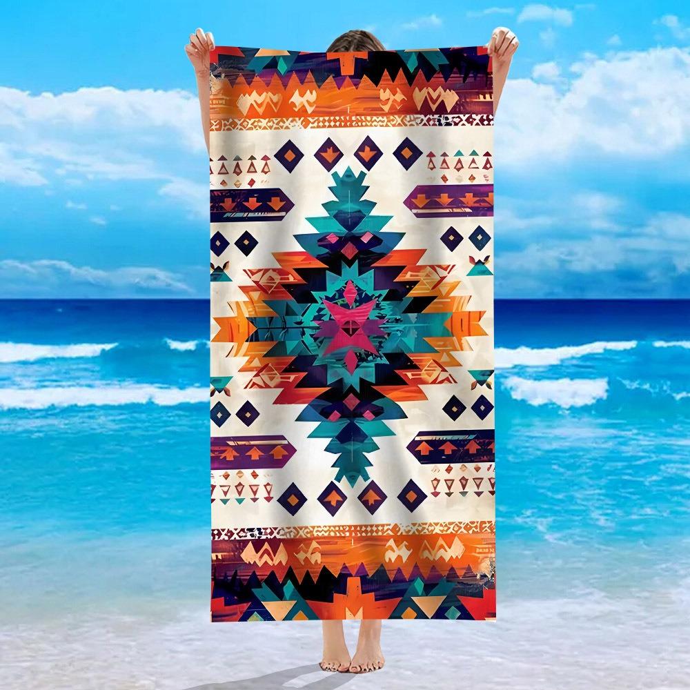 Vintage Geometric Beach Towel Boho Ethnic Beach Blanket Soft Quick Dry Absorbent Sand Free Swim Towel for Summer Vacation W40*H60(CM)