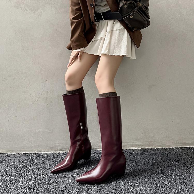High version boots women's autumn and winter 2025 new pointed thick heel high tube side zipper wide tube boots fashion boots