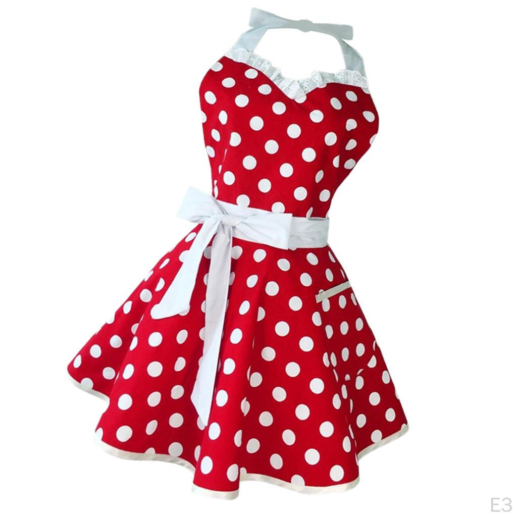 Kitchen Apron Polka Dot Cooking w/ Pocket Retro for Women Girls
