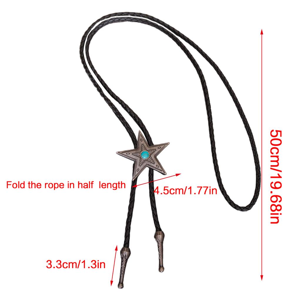 Western Bolo Tie with Unique Metal Star Turquoises Pendant for Stylish Men's Accessory Leather Cord Necktie Necklace