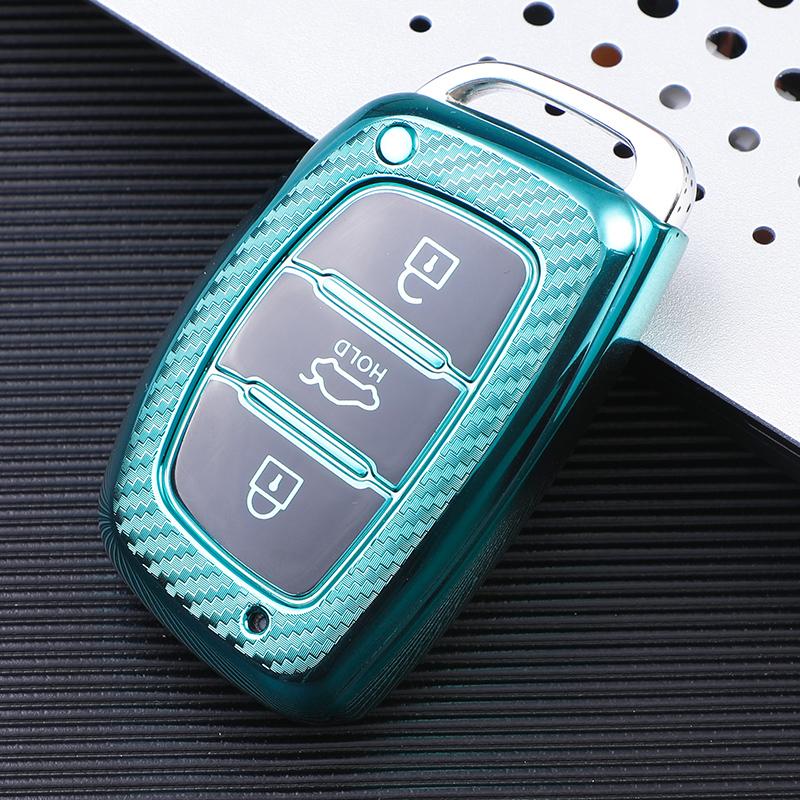 Carbon Fiber TPU Car Key Cover Case Shell for Hyundai Tucson Creta Ix25 I10 I20 I30 Verna Mistra Elantra Santa Fe 2015-2018