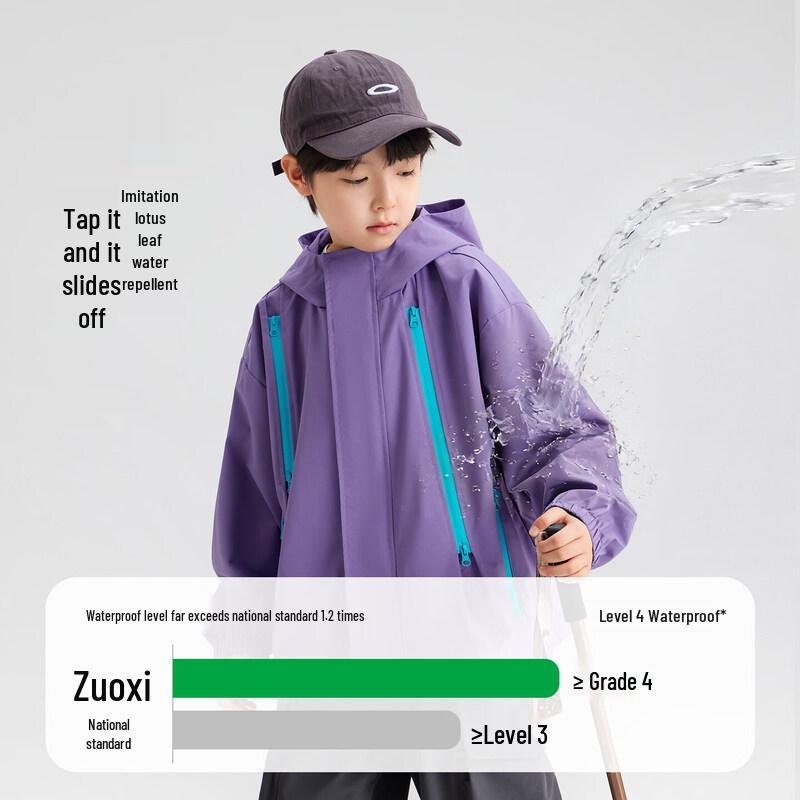 Boys  Color-Block Multi-Zipper Waterproof Outdoor Jacket 120