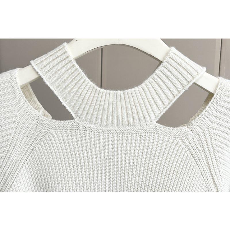 Plus Size Women Thick Hollow Out Mid Length Long Sleeve Pullover Sweater