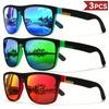 3PACK Klasyczne okulary przeciwsłoneczne z polaryzacją Męskie kwadratowe zabytkowe okulary przeciwsłoneczne do jazdy samochodem Kolorowe graffiti Lustrzana rama nogi Okulary przeciwsłoneczne do wędkowania na świeżym powietrzu