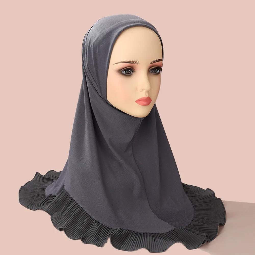 Muslim Women One Piece Amira Hijab Middle Eastern Turban Ruffles Headscarf Ethnic Pullover Headscarf Malay Full Cover Hat Mujer